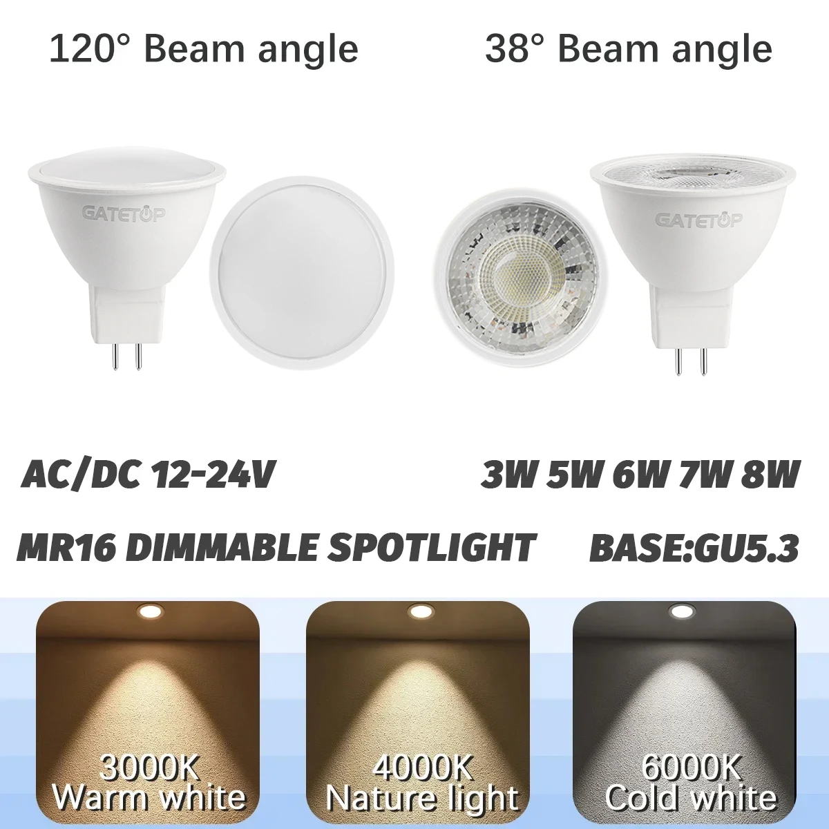 

1-10 шт. светодиодные прожекторы MR16, 80+CRI, 12 В переменного/постоянного тока, 12-24 В, 38 угол фасоли, 3 Вт, 5 Вт, 6 Вт, 7 Вт, 8 Вт, без мерцания, замена галогенной лампы 40 Вт, 50 Вт, 60 Вт