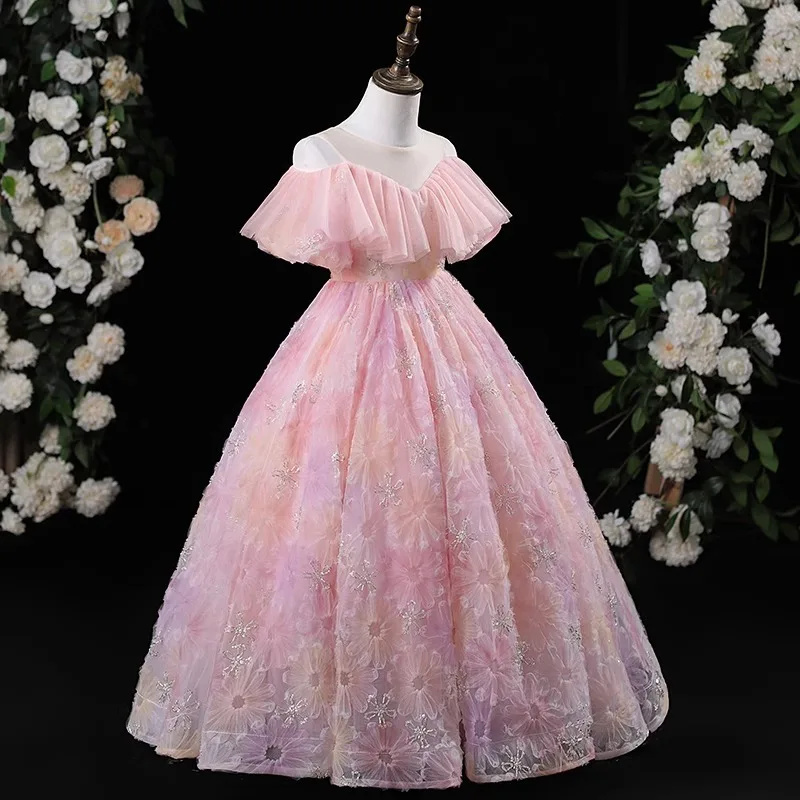 

Girls Pink Sweet Cute Princess Dress Birthday Banquet Dress Children's Catwalk Host Stage Performance Dress Dress