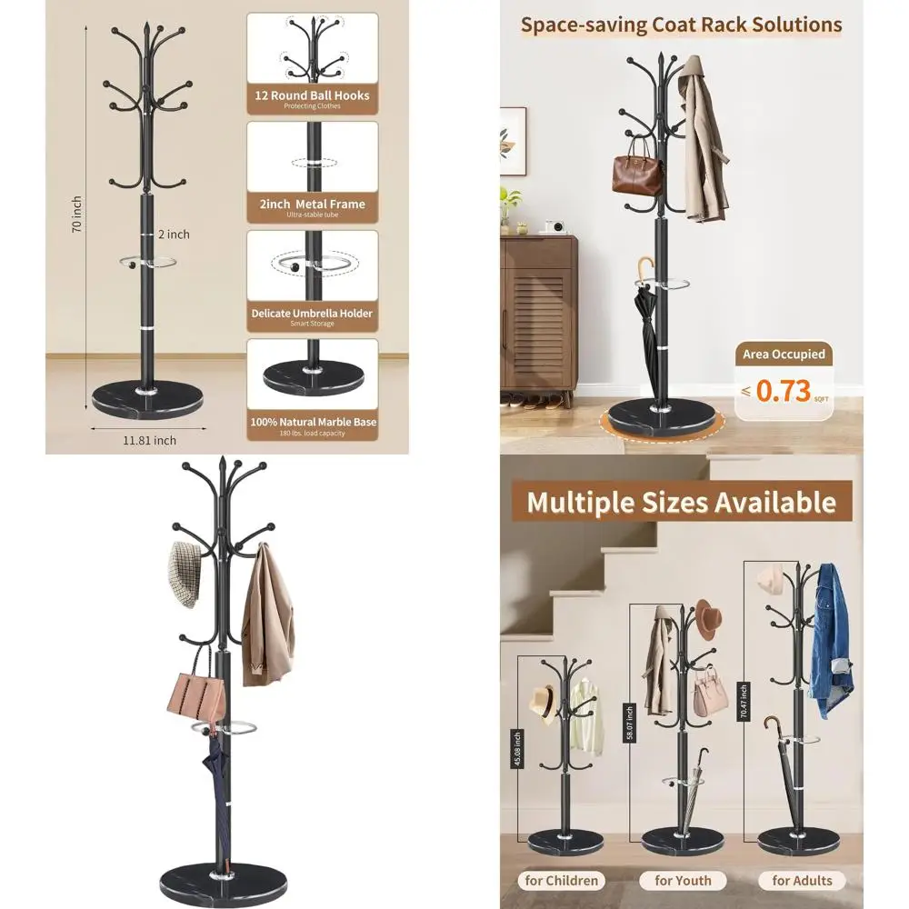 

Металлическая вешалка для одежды с основанием из натурального мрамора, сверхпрочная, на 12 крючков, для прихожей и коридора