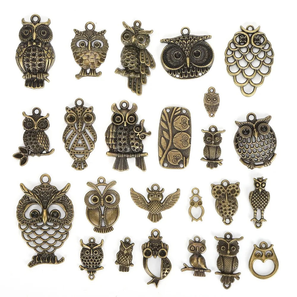 24pcs Jewelry Tools Bronze Owl Jewelry Accessories Mixed Models Alloy Owl Pendants Animal Owl Charms Jewelry Making