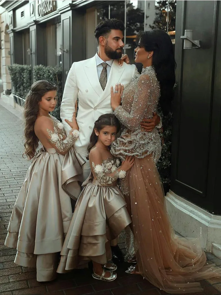 Vestidos de flores de manga larga para niñas, vestido de baile de cumpleaños, desfile, desfile