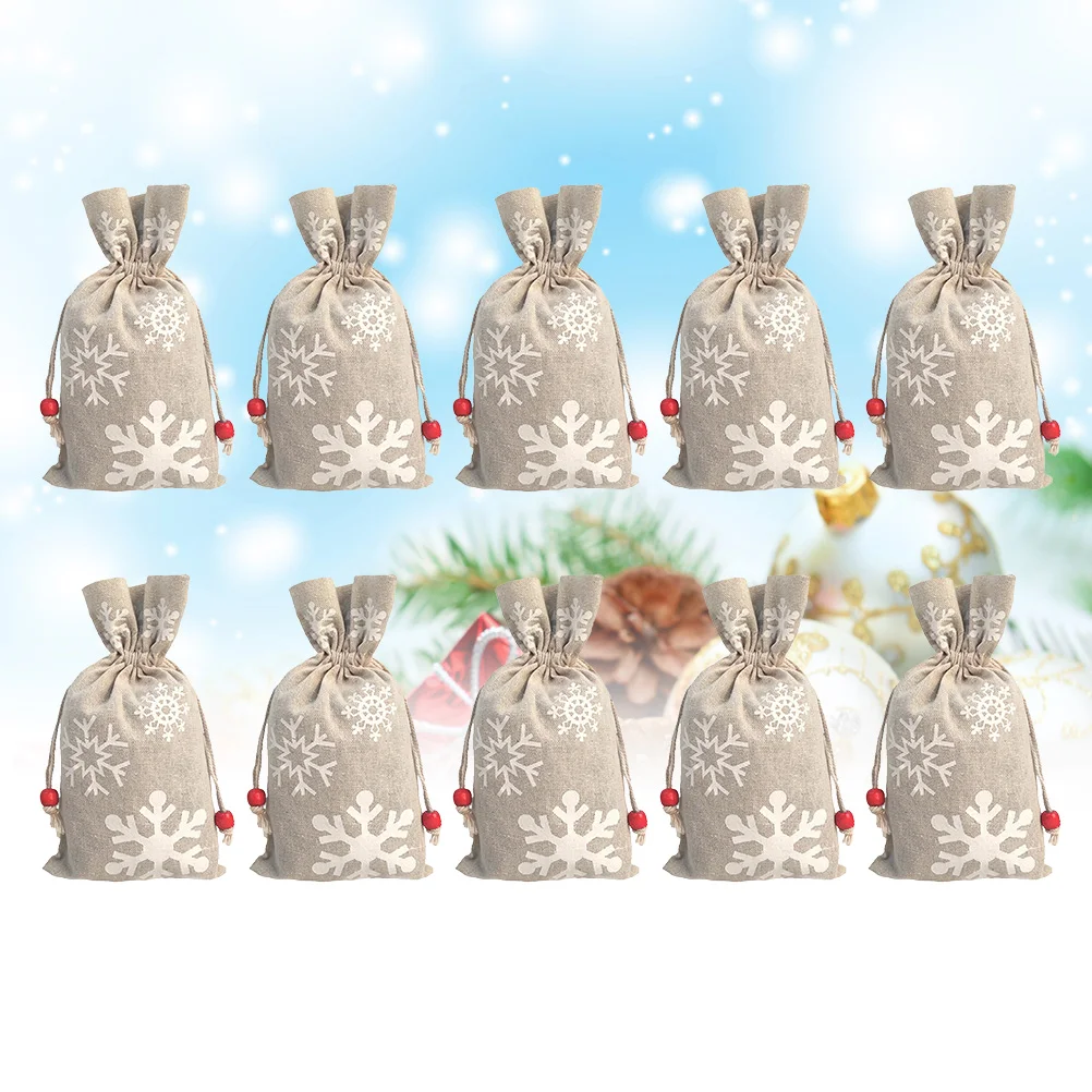 

10pcs Christmas Gift Bags Drawstring Pouches Candy Storage Party Favor Goodie Bags for Kids Holiday Presents Cookies Favors
