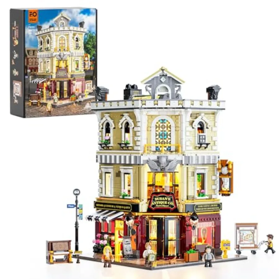 

Antique-store lighting building-bricks set: city town corner collectibles shop LED light modular building model set ABS plastic