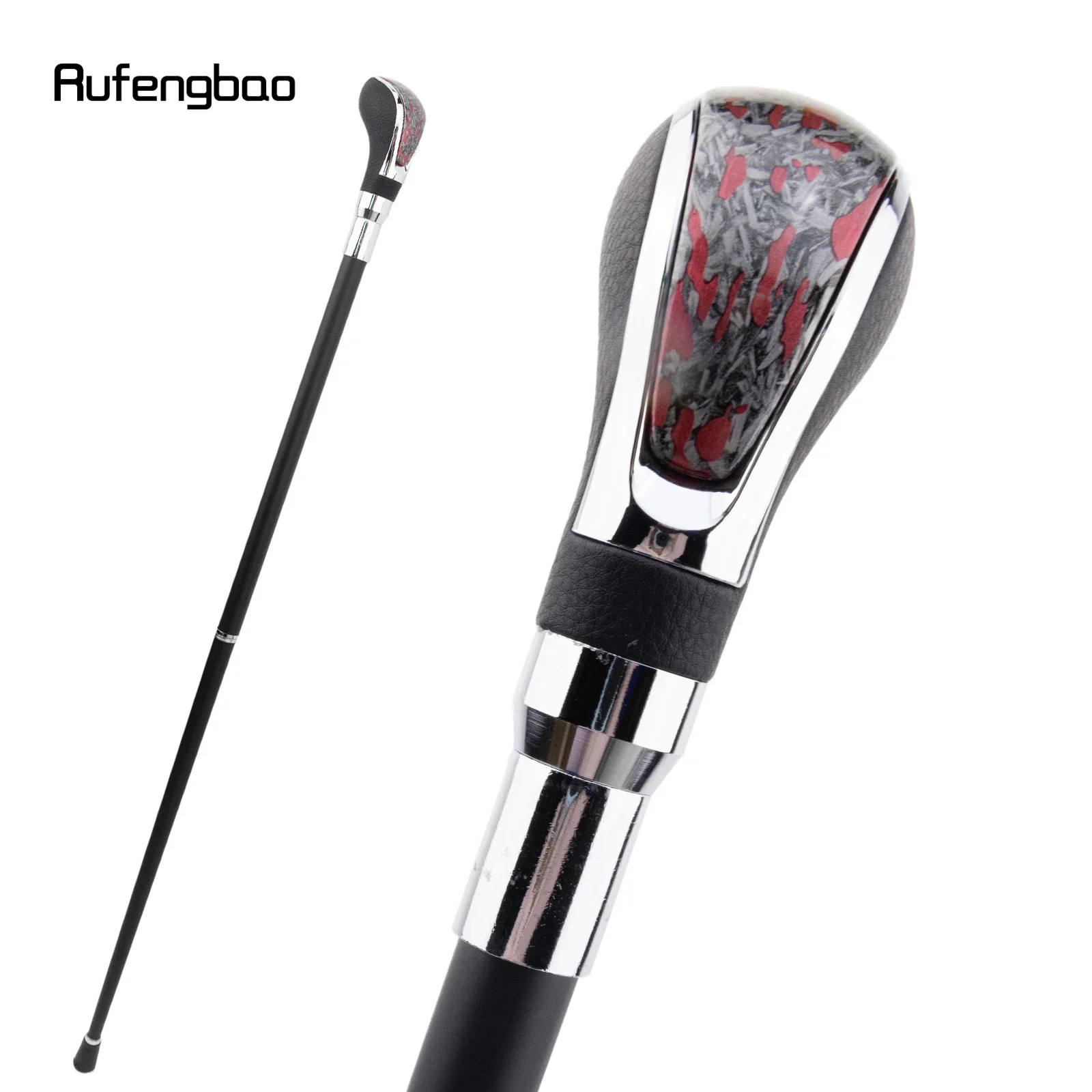 Black Leather Red Dot Silver Walking Cane Fashion Decorative Walking Stick Gentleman Elegant Cosplay Cane Crosier 92cm