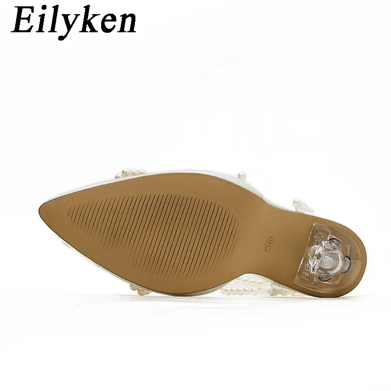 Eilyken Summer Style White PVC Transparent Women Pumps String Beadbowknot Stripper High Heels Party Prom Shoes