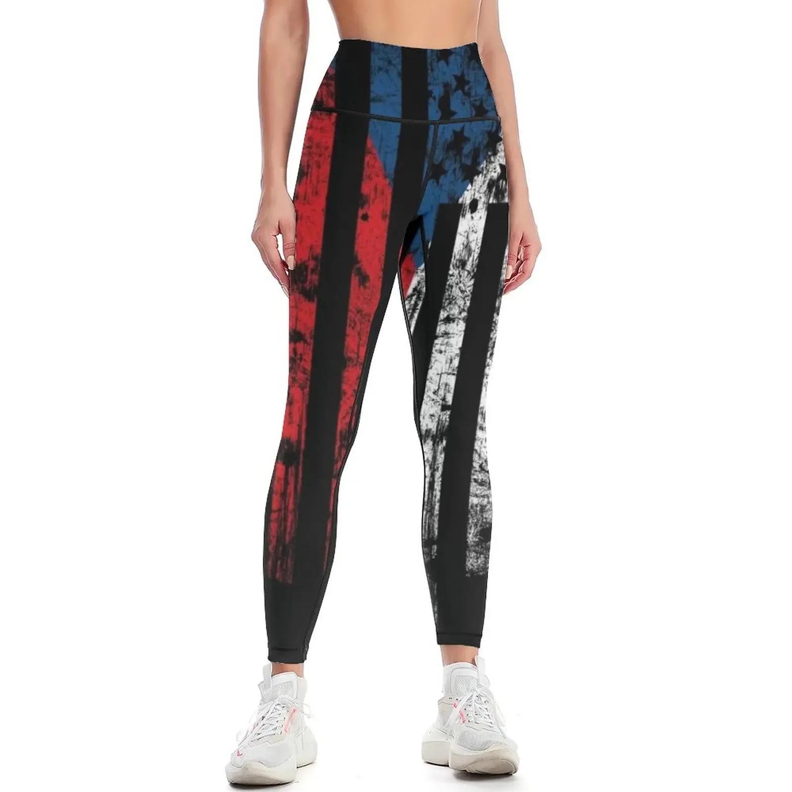 

Czech Republic and America Flag Combo Distressed Design Leggings high waist Legging sport push up tights for Womens Leggings