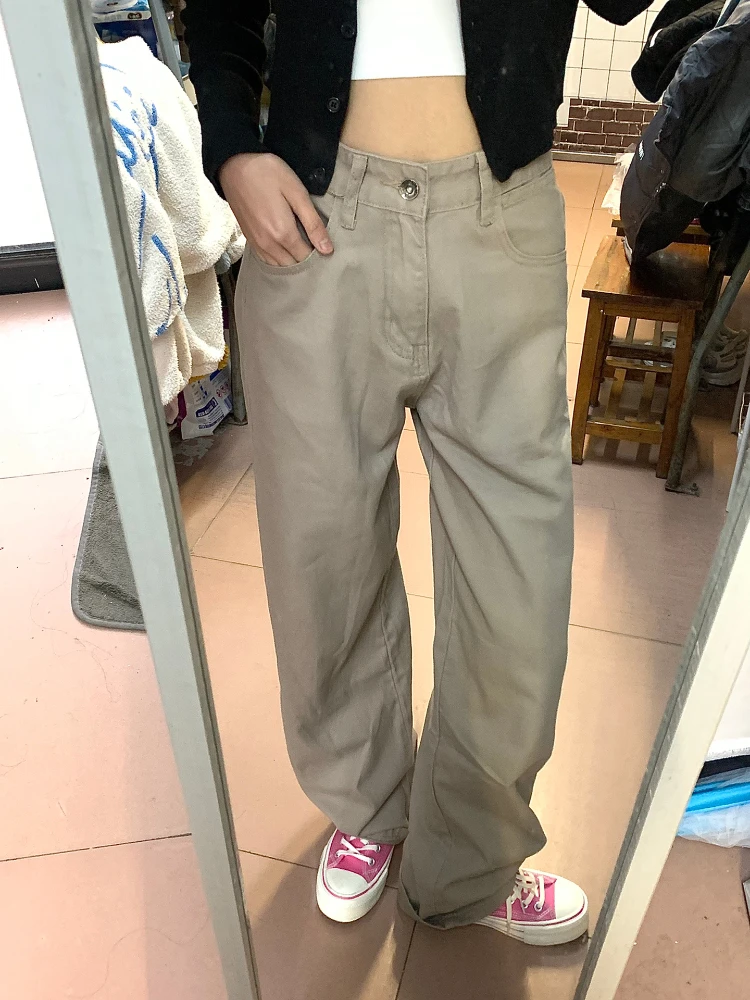 

American Retro Khaki Wide Leg Jeans Women's Spring Summer Loose Slimming Tall Extended Floor-Length Straight Tube Pants