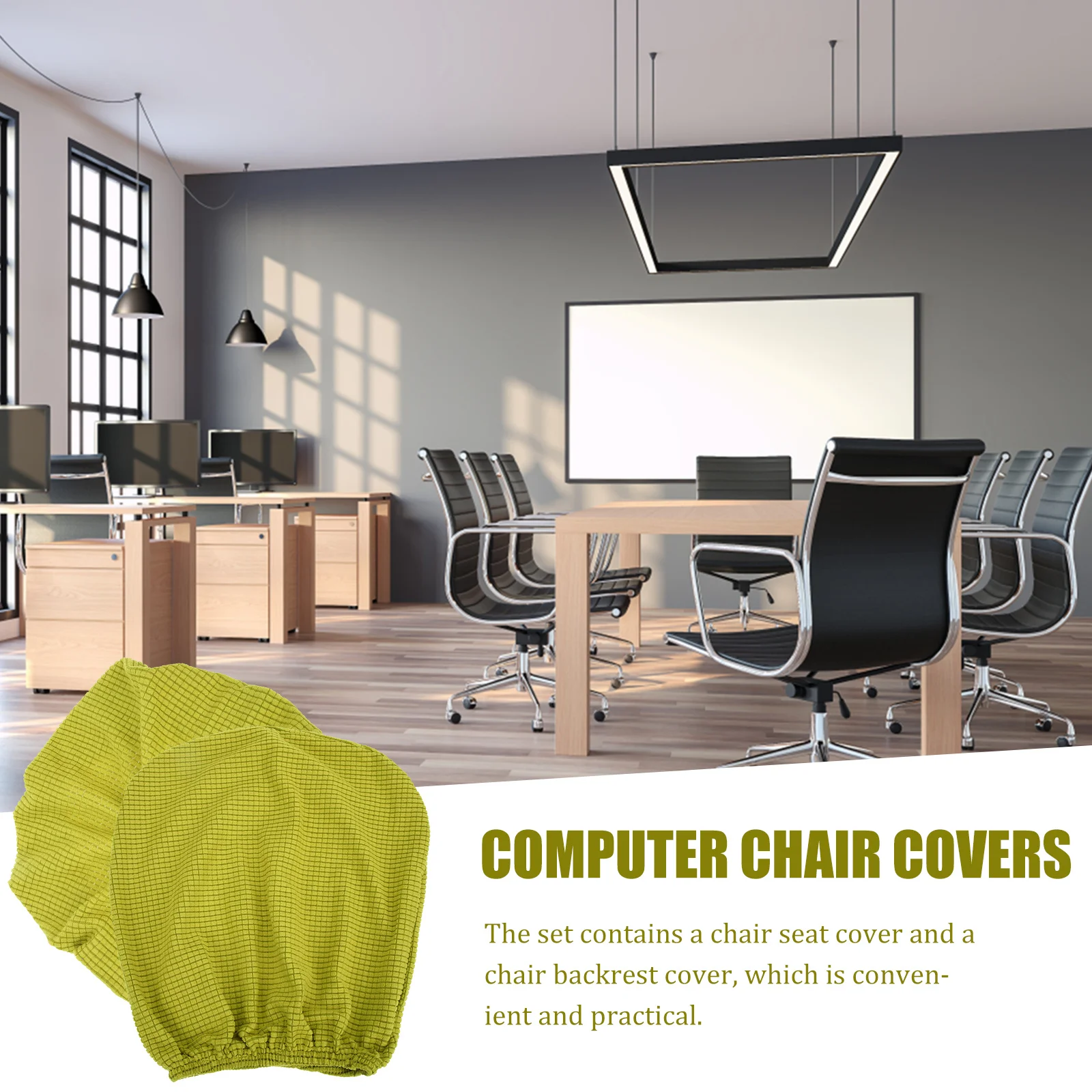 

1Set Office Chair Cover Set Stretchy Solid Color Protector for Desk Chair with Back Easy to Install Removable Washable Modern