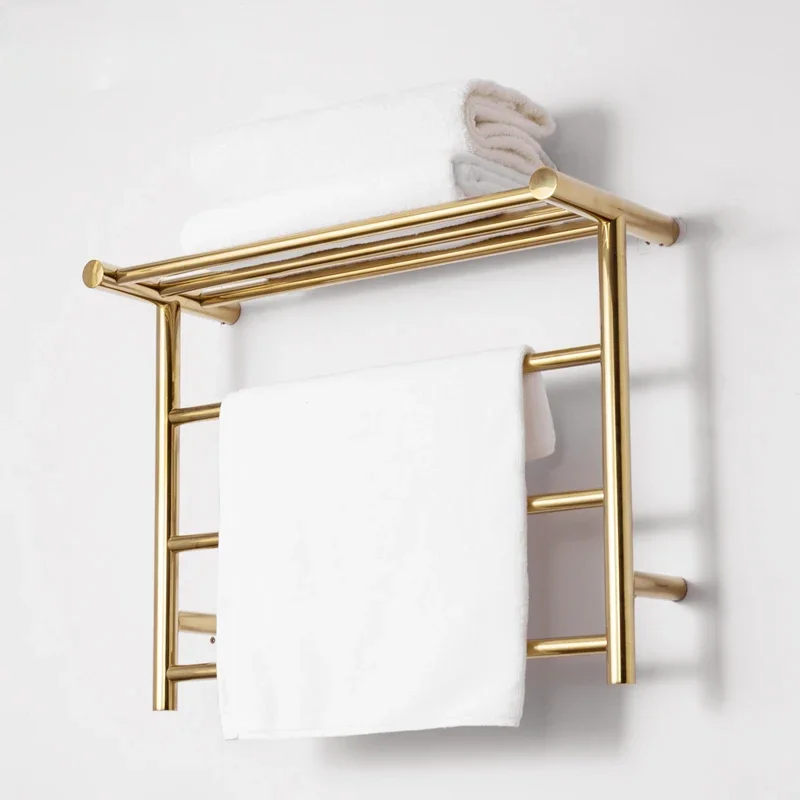 Stainless Steel Electric Heating Towel Drying Rack Bathroom Toilet Titanium Gold Towel Warmer Shelf Wall Mounted 48*61*23CM