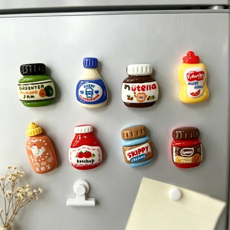 Lot de 16 aimants 3D en résine pour réfrigérateur, autocollants mignons en forme d'aliments et d'assaisonnements pour la cuisine, le scrapbooking, le journal intime et la décoration DIY
