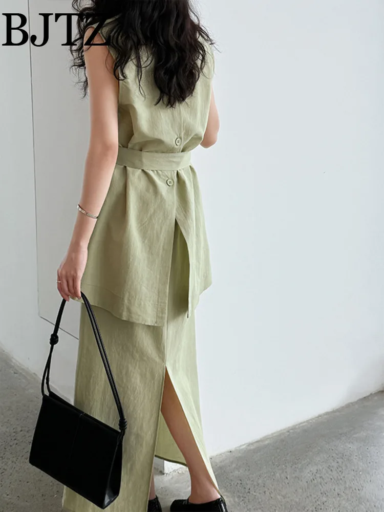 

BJTZ Elegant Sophisticated Sleeveless Waist Top Paired With High Waisted Skirt Summer New Set For Women 2025 Trendy Clothing