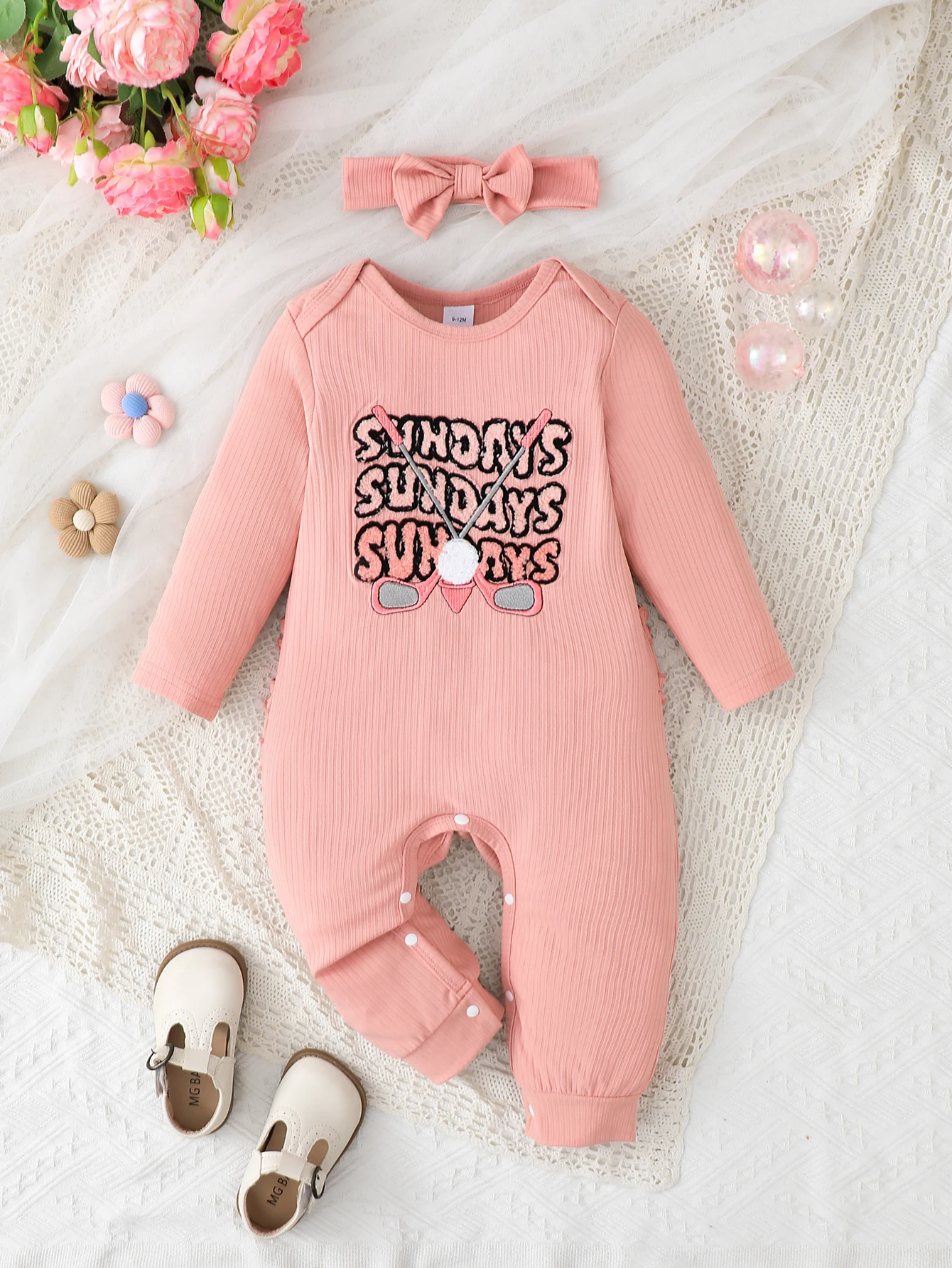 Baby Girl Knit Pattern Onesie Set with Hairband Autumn Winter Casual Fashion Two-Piece Suit for Babies