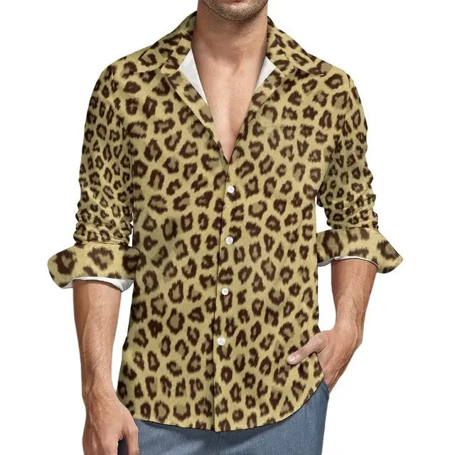 Men's Leopard Print Casual Shirt Animal Skin Print Shirt Pop Harajuku Long Sleeve Shirt Women Autumn Loose Tops