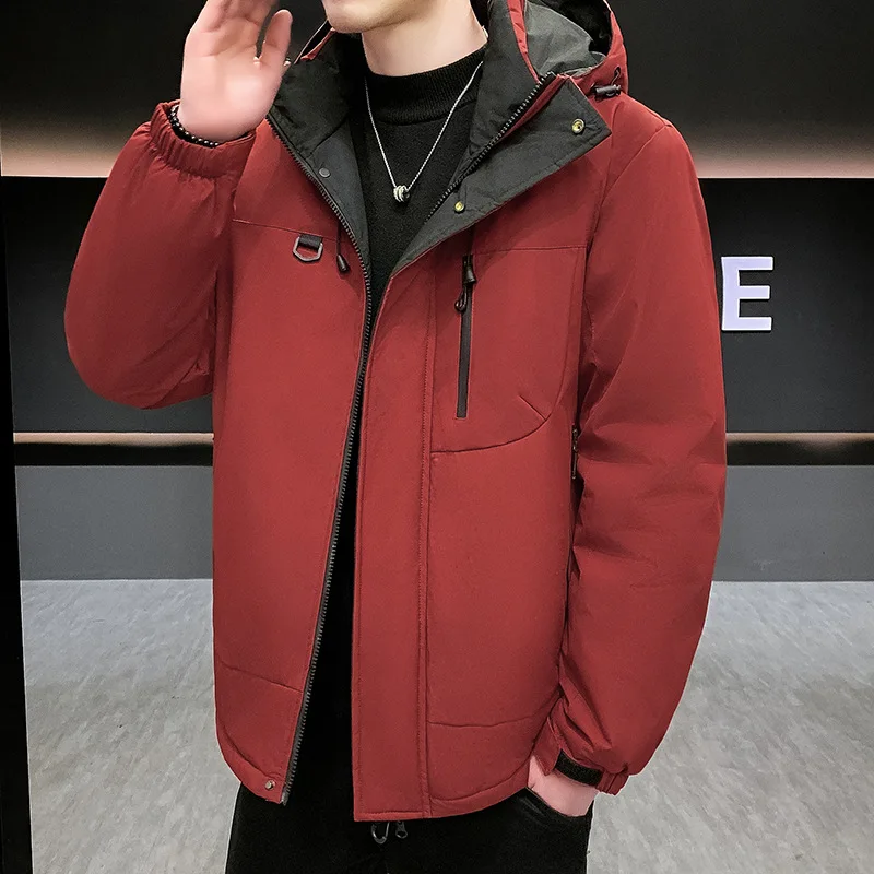 Chaqueta de Invierno para Hombre, de Algodón Grueso, con Capucha, Cálida, Deportiva, Casual, Holgada, Juvenil, de Color Sólido, Elegante y a la Moda