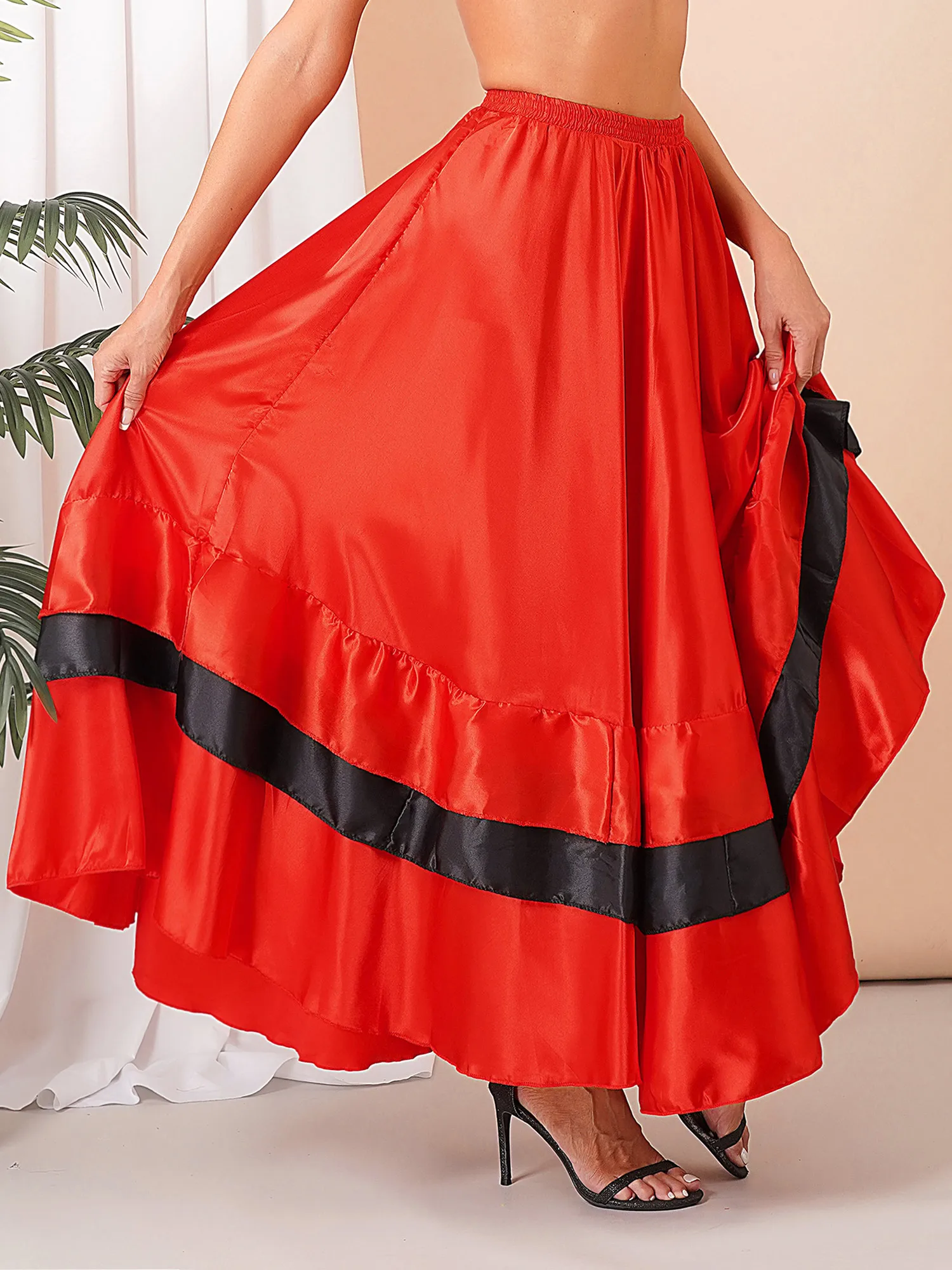 Rotes Stierkampf-Kostüm für Damen, Tango, Flamenco, spanischer Tanzrock, abgestufter Saum, Ballsaal, Spanien, Karneval, Festival, Bühnenkleidung