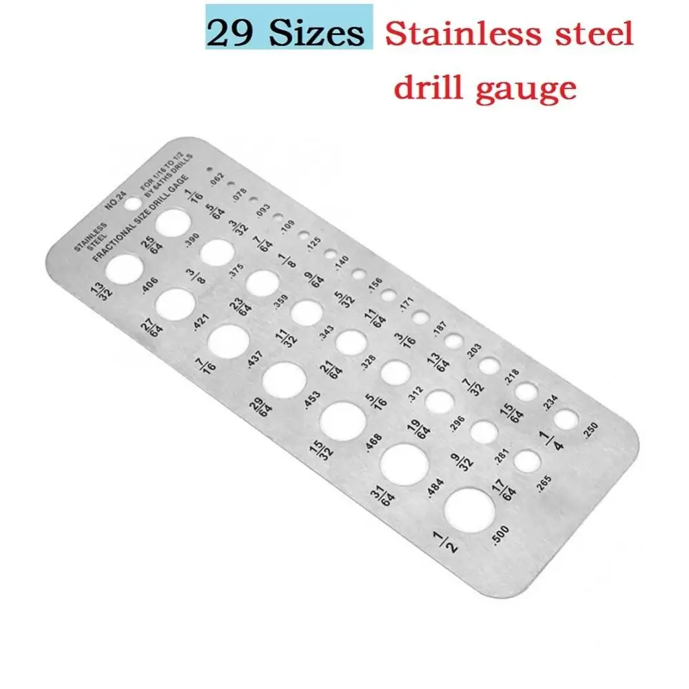 قطر 29 ثقوب الحفر مقياس الترباس سلك بت نمط الحفر قالب الفولاذ المقاوم للصدأ قوي مثقاب الخشب مدقق لوحة قياس