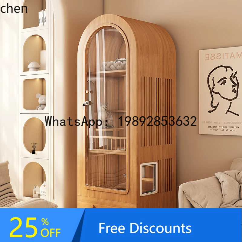 solid wood cat cabinet panoramic glass cat villa household  house with drawers integrated cat litter box
