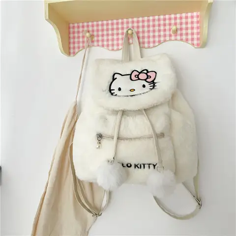 Kawaii Sanrio Anime Tecknad Hello Kitty Kuromi Melody Söt Plysch Sanrio Ryggsäck Kt Katt Kurome Pacha Hund Student För Flicka Present 8 best sales katt plyschväska - №6