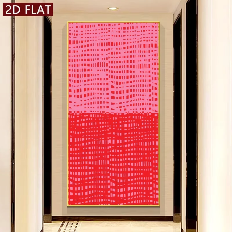 2D Flat, 2D Flat, 2D Flat One Unframed Canvas Poster Featuring an Abstract Design of Red And Pink Grids, Perfect for Fashion Dec