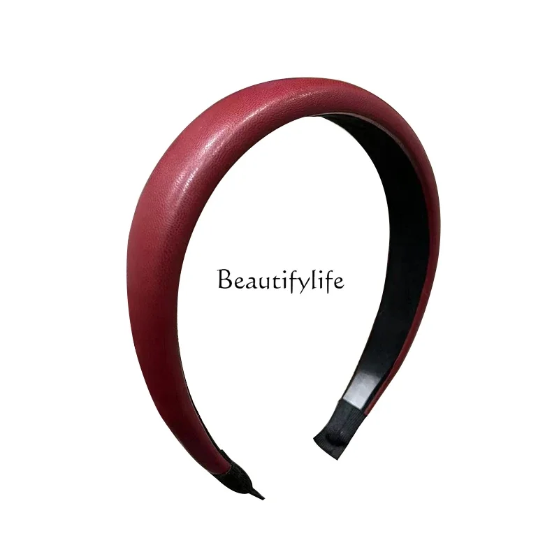 Retro Hong Kong style pu leather headband, headband, wide edge, high temperament headband, hair accessories, French versatile