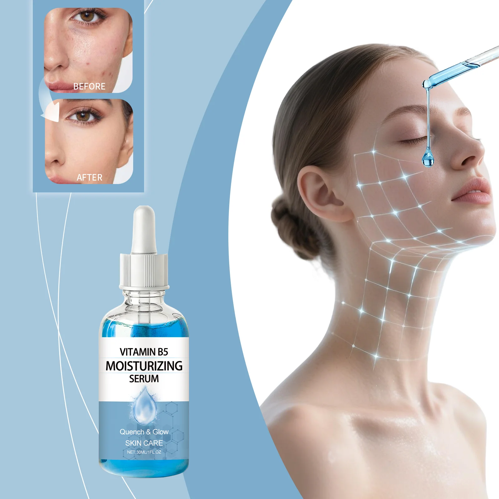 Vitamin B5 Facial Serum Panthenol Soothing Essence Hyaluronic Acid Deep Hydrating Visibly Plumps Skin Anti Aging Korean Skincare