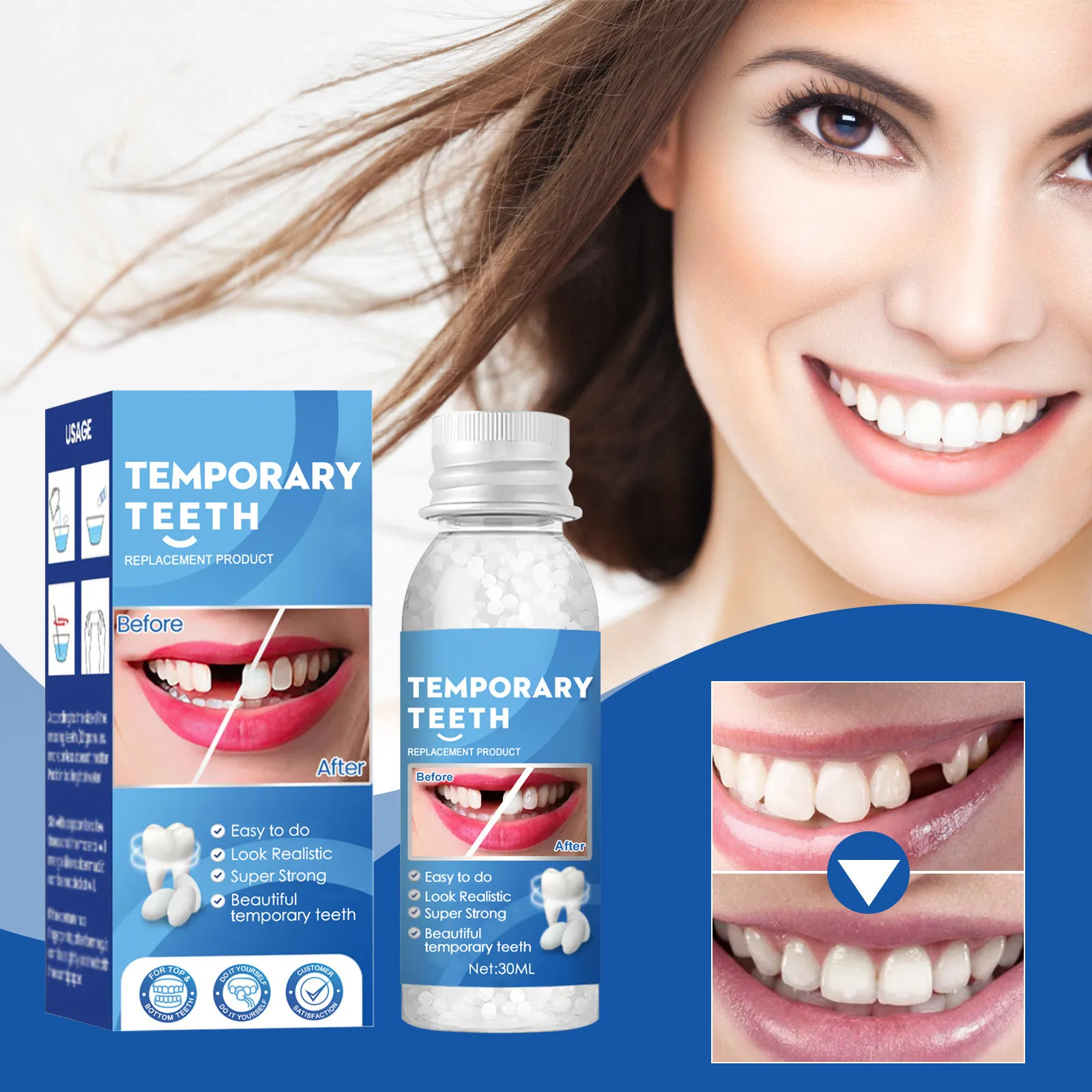 

Temporary Tooth Kit Teeth And Gaps Falseteeth Solid Glue Denture Adhesive Teeth Whitening Tooth Beauty Tool 30ml