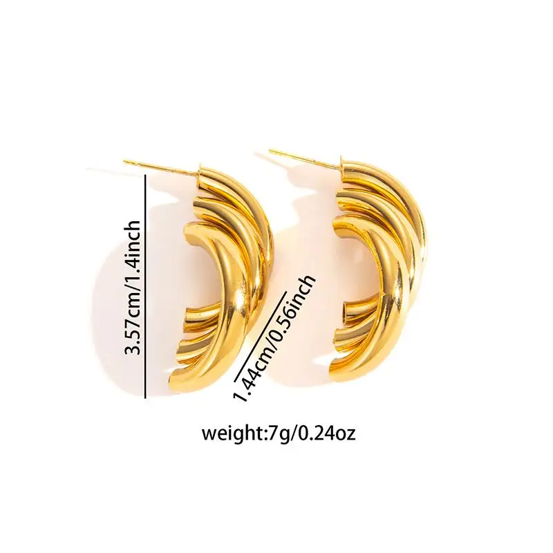 ENSHIR 316L Stainless Steel Hollow Circular Heart C-shape Irregular Lines Earrings For Women Men Vintage French Punk Jewelry