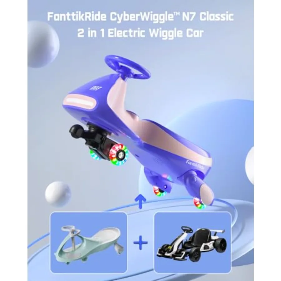 N7 Classic Electric Wiggle Car with Pedal, Rechargeable Battery, Ride on Toys, Swing Car, 2 Speeds, Anti-Rollover, Flashing Light Wheels, Bluetooth, Ages 3+, 150 Lbs, Pink view 2