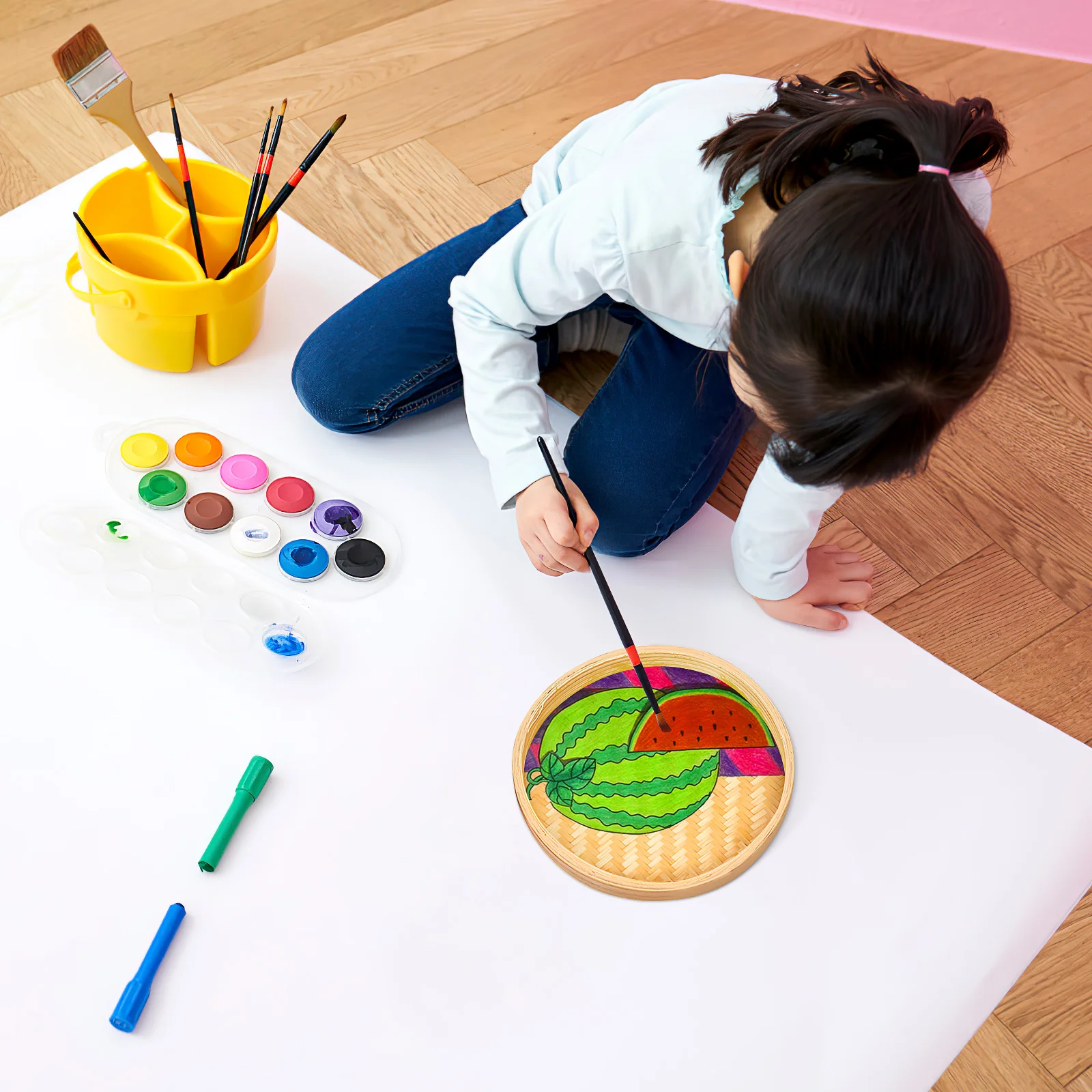 

4Pcs Bamboo Woven Dustpan Practical Item for Scene Decor DIY Painting Accessories Long Time Use Dustpan