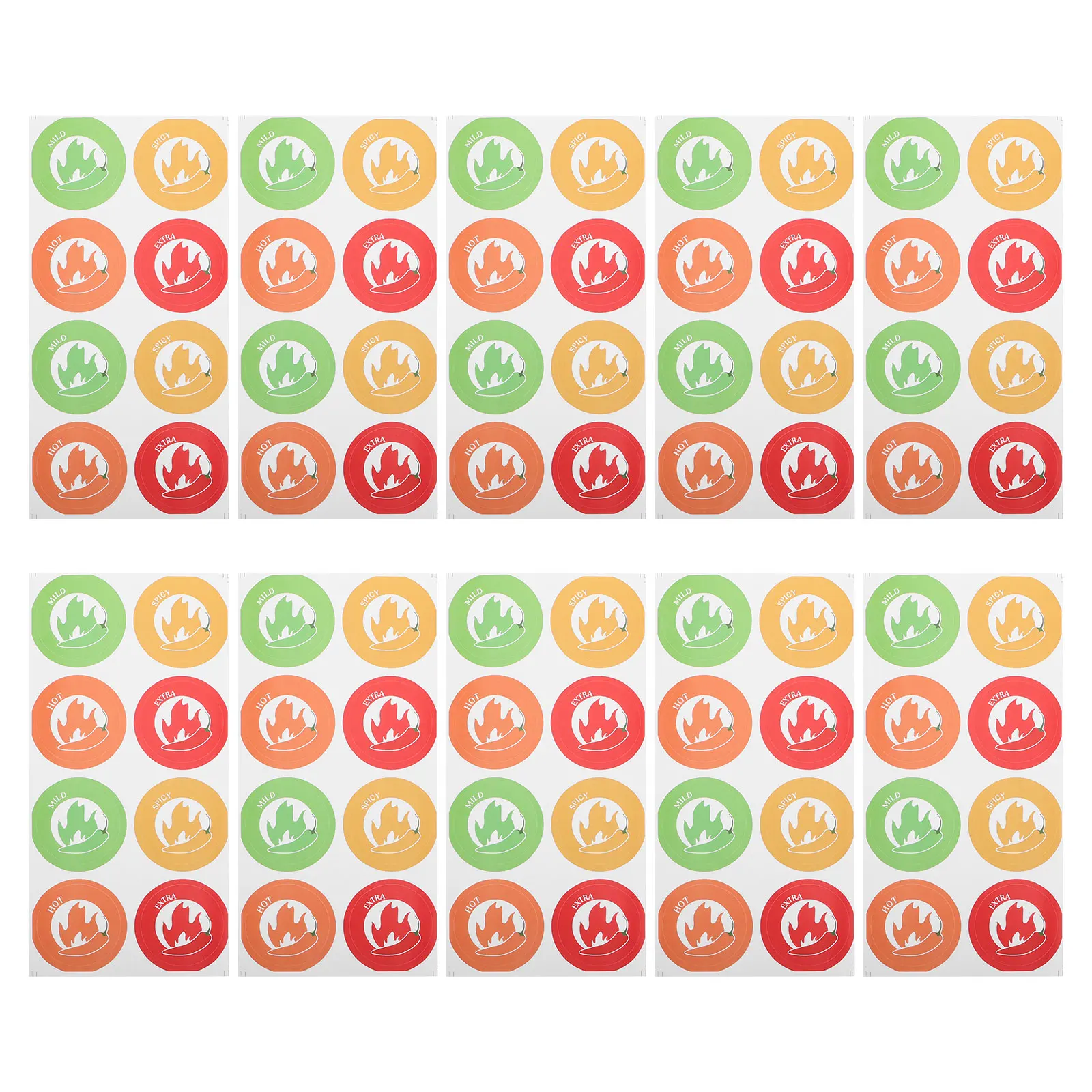 

10 Sheets Spicy Stickers Hot Sauce Bottle Labels Food Warning Decal Paper Chili Pepper Tags Flame Indicator Signs