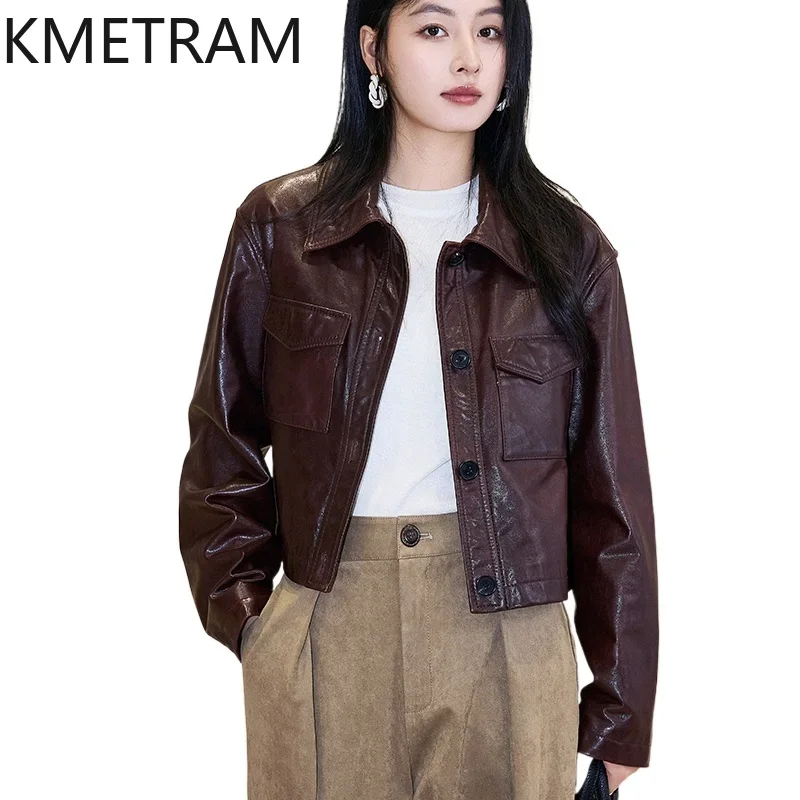 Genuine Leather Jacket Women Real Cowhide Short Motorcycle Jackets 2024 High Quality Outerwears Autumn Womans Clothing дубленка