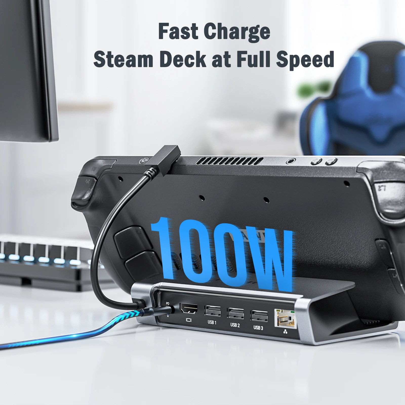 Lemorele 6 IN 1 USB C Docking Station for Steam Deck HDMI 4K30Hz RJ45 1000M PD 100W Dock Switch for Projector PC TV USB C HUB