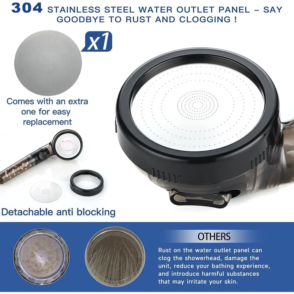رأس دش بفلتر معدني عالي الضغط مع محمول باليد، 4 أوضاع، سهل التركيب، موفر للمياه، متانة، قابل للفصل للمياه الصلبة #6