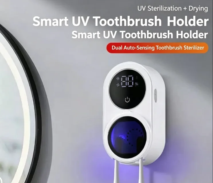 Portable Rechargeable Travel Toothbrush Sterilizer Case With Induction Switch and Charging Display