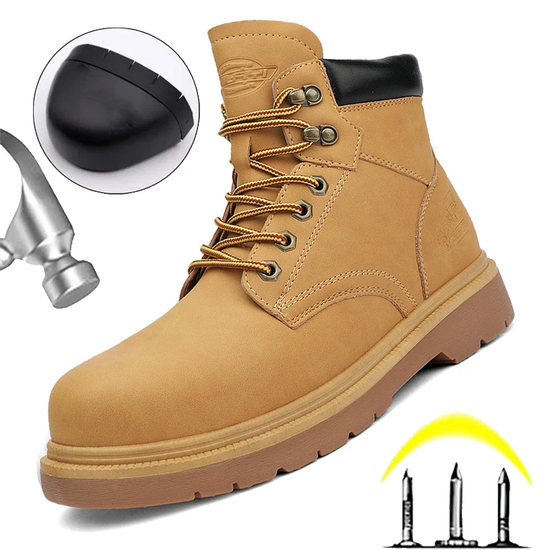 

Steel Toe Safety Shoes High Quality Leather Army Boots Men Anti-piercing Work Safety Boots Combat Boots Anti-smash Tactical Boot