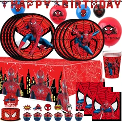 Suministros para fiesta de Spiderman, incluyen vasos de papel, platos, globos, mantel, adornos para pasteles para niños, decoración para fiesta de cumpleaños, Baby Shower