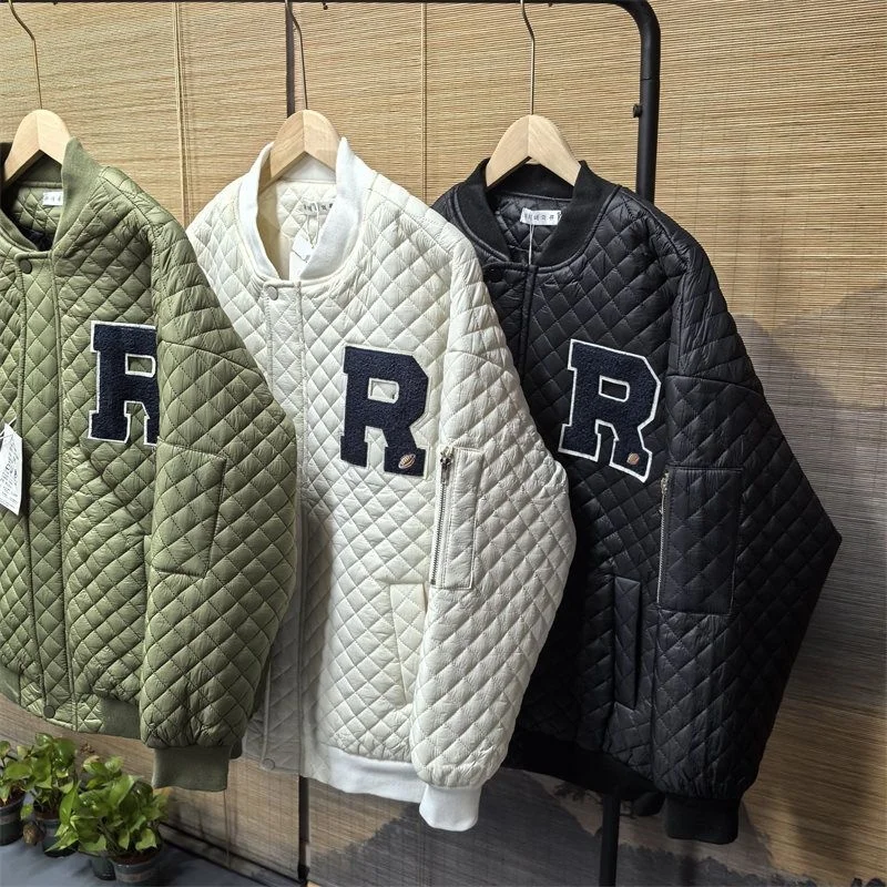 

Хлопковая стеганая куртка в студенческом бейсбольном стиле, мужская универсальная куртка с ромбическим узором на осень-зиму, тонкие парки, молодежные повседневные теплые пальто