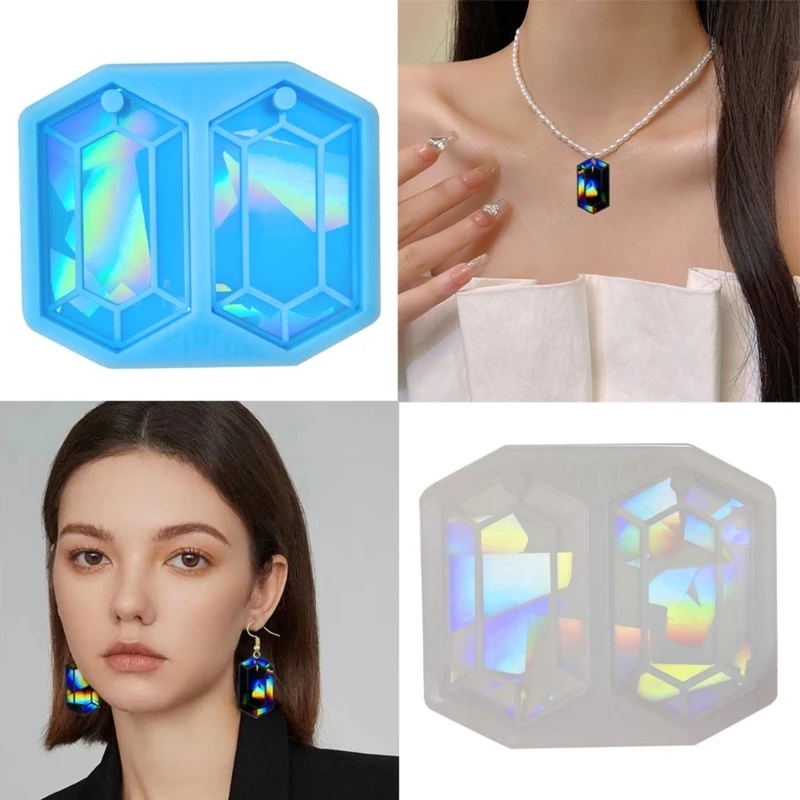 Jewelry Pendant Resin Mold Sparkling Hexagon Epoxy Mold Earring Charm Mold DIY F3MD