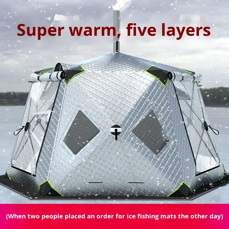 Hexagonal Ice Fishing Tent Warm Cold-Proof Outdoor Oxford Cloth Winter Fishing House Heating Windproof 2-3 People 2.5m