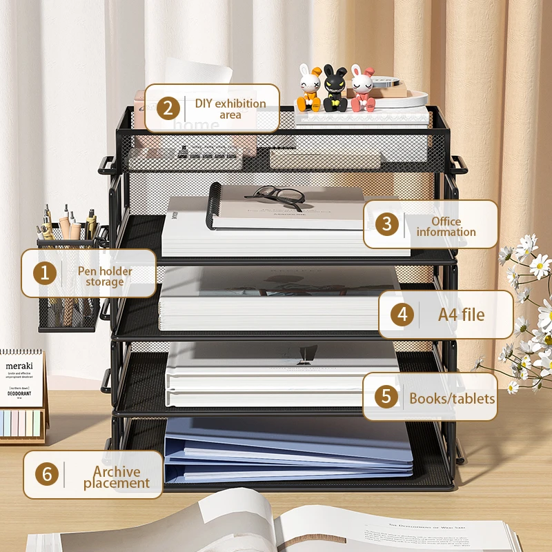 5-Tier Desk Organizer  Stackable Tray Office Desk Organizer File and Desktop Holder for Paper Letter Accessories Black