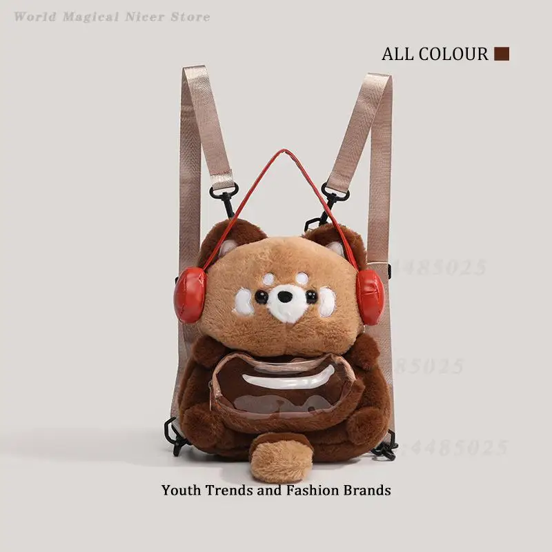 Cute Raccoon Plush Backpack Cartoon Doll Design Soft Shoulder Bag for Women Girls Portable Daily Travel School Bag