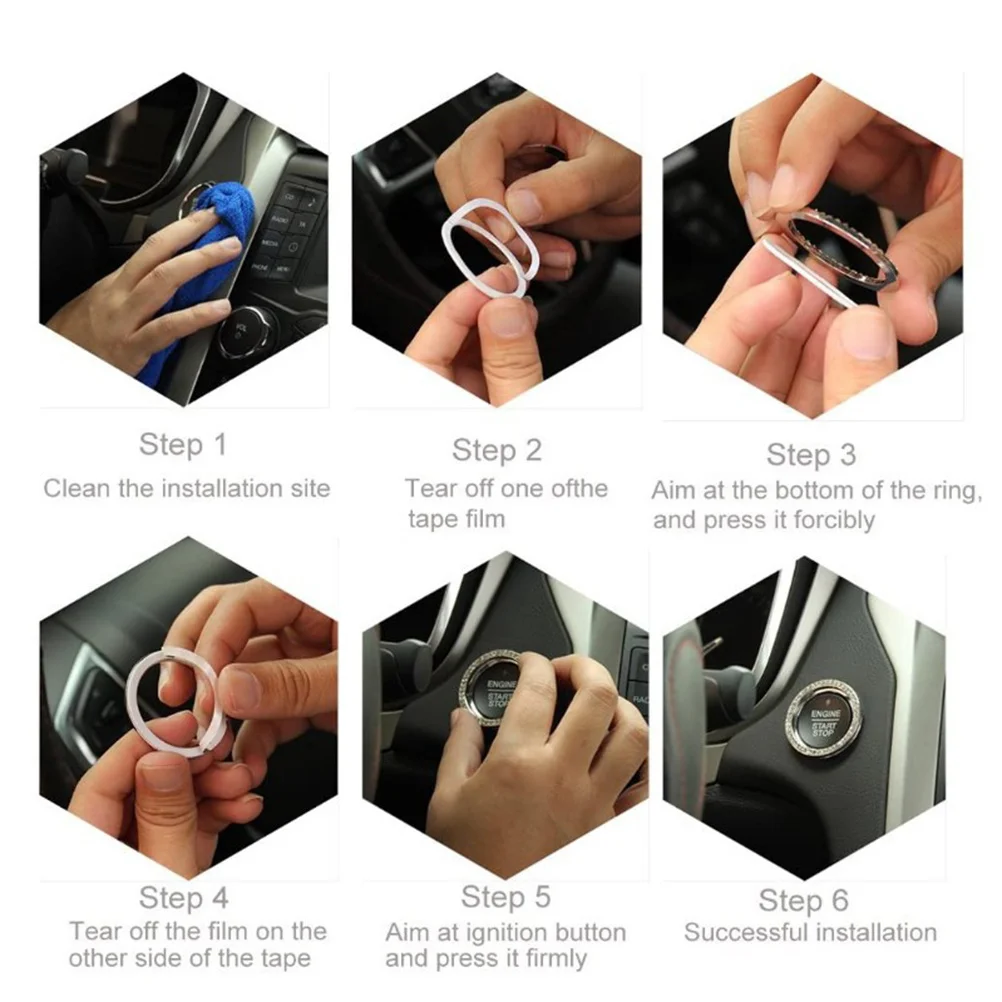 

2Pcs Car Engine Decoration Rhinestone Ignition Button Ring Sticker Easy Install Bling Decal for Car (Colorful)