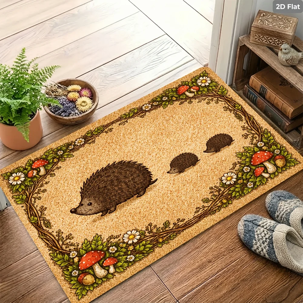 Hedgehog Cartoon Non-Slip Floor Mat American Country Style Washable Decorative Area Rug for Entrance Bathroom Hallway Kitchen
