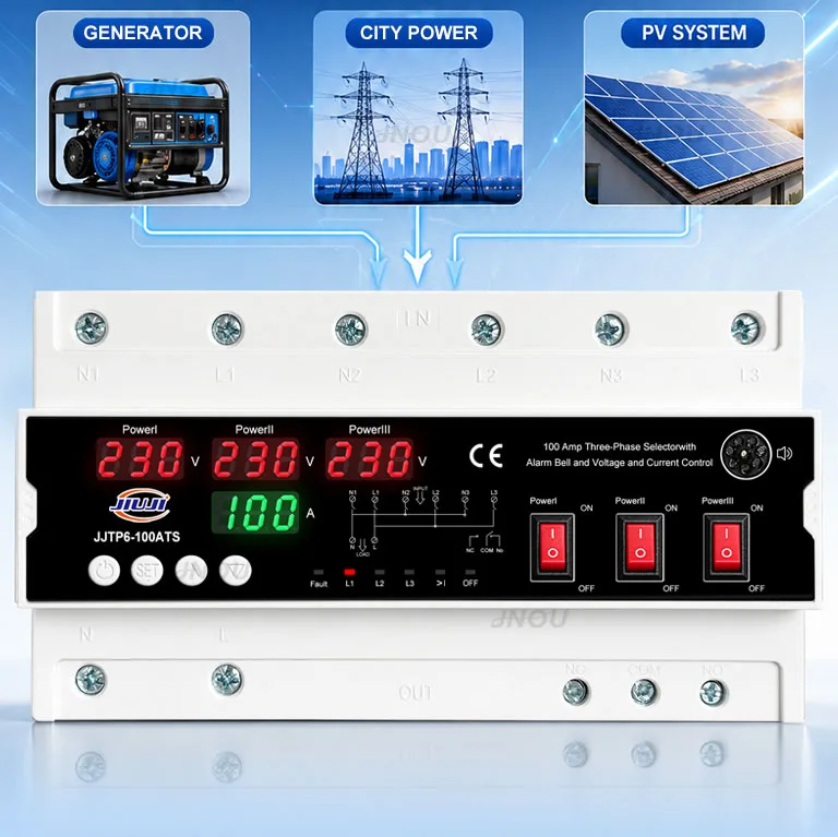 100A 3 Power Source Auto Transfer Switch Priority Switching Over Under Voltage Over Current DIN Rail Relay 3 Ways ATS CE