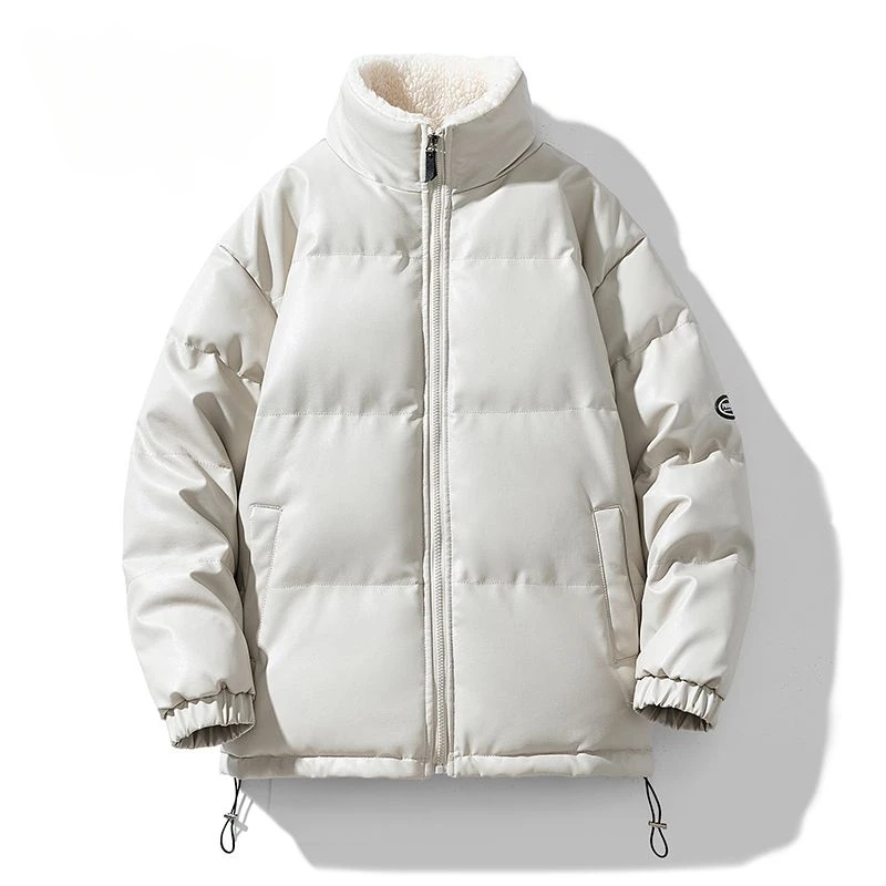 2023 New Men Down Cotton Coat Winter Jacket Short Loose PU Parkas Thicken Warm Outwear Stand Collar Fashion Leisure Overcoat