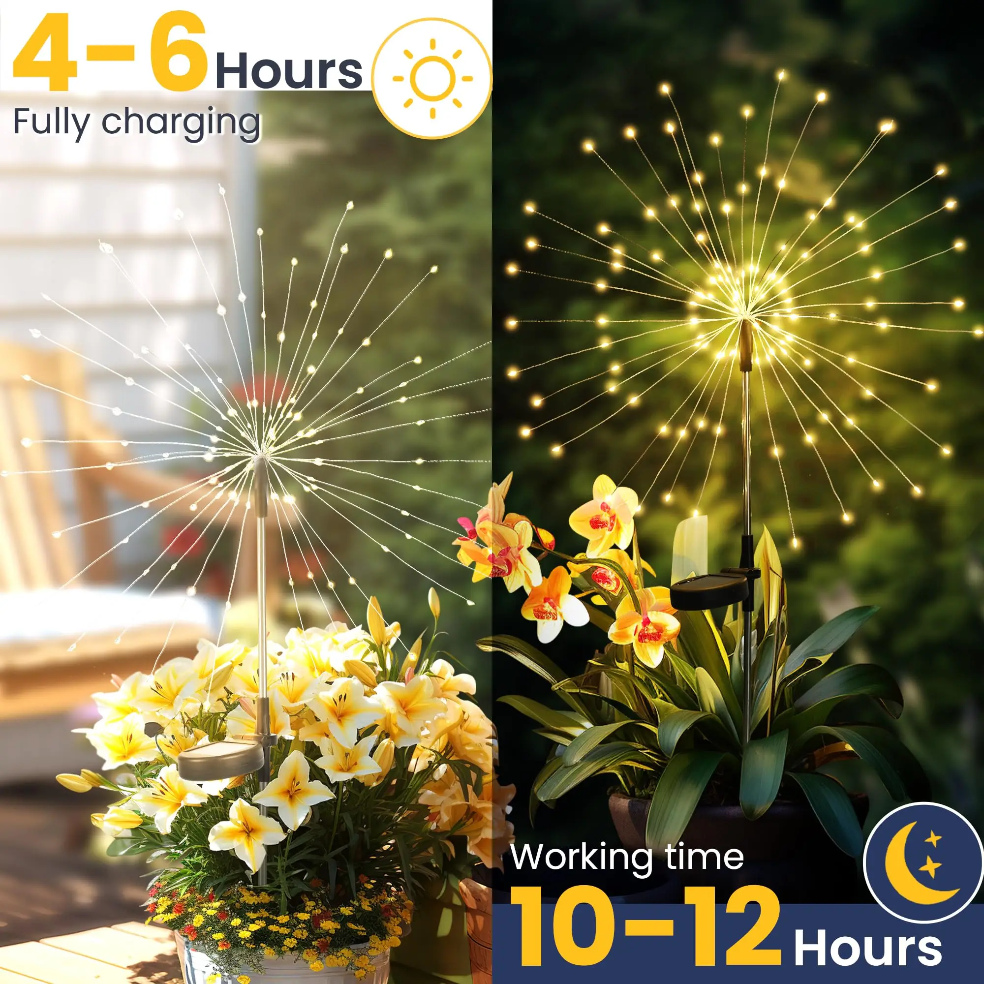 Jardim ao ar livre luz 120led solar jardim quintal fora fogos de artifício luzes solares para quintal caminho canteiro varanda pátio decorativo