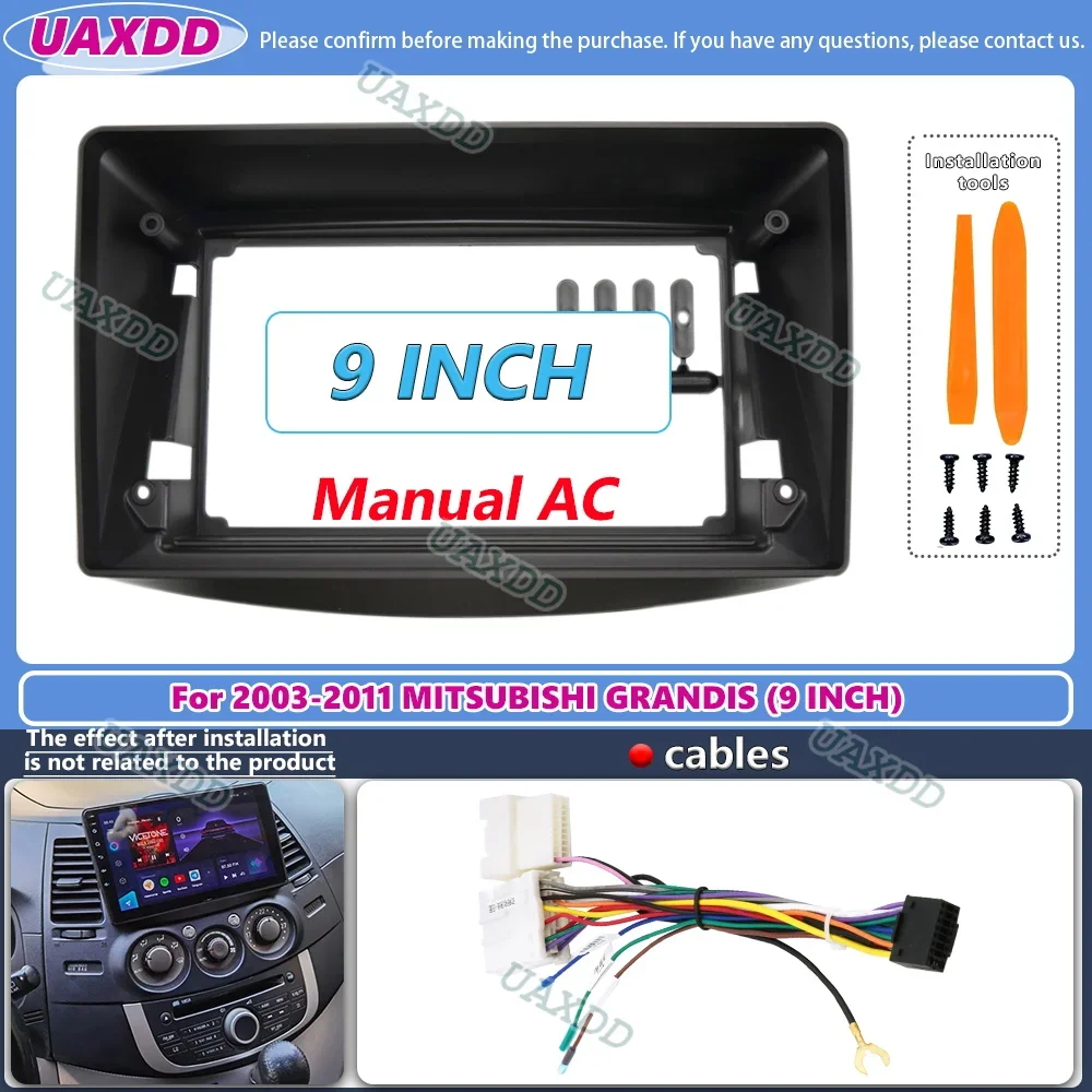 Car Radio frame 9 Inch Fascia Android Audio Fitting Adaptor Dash Trim Kit For Mitsubishi Grandis 2003-2011 cable harness canbus