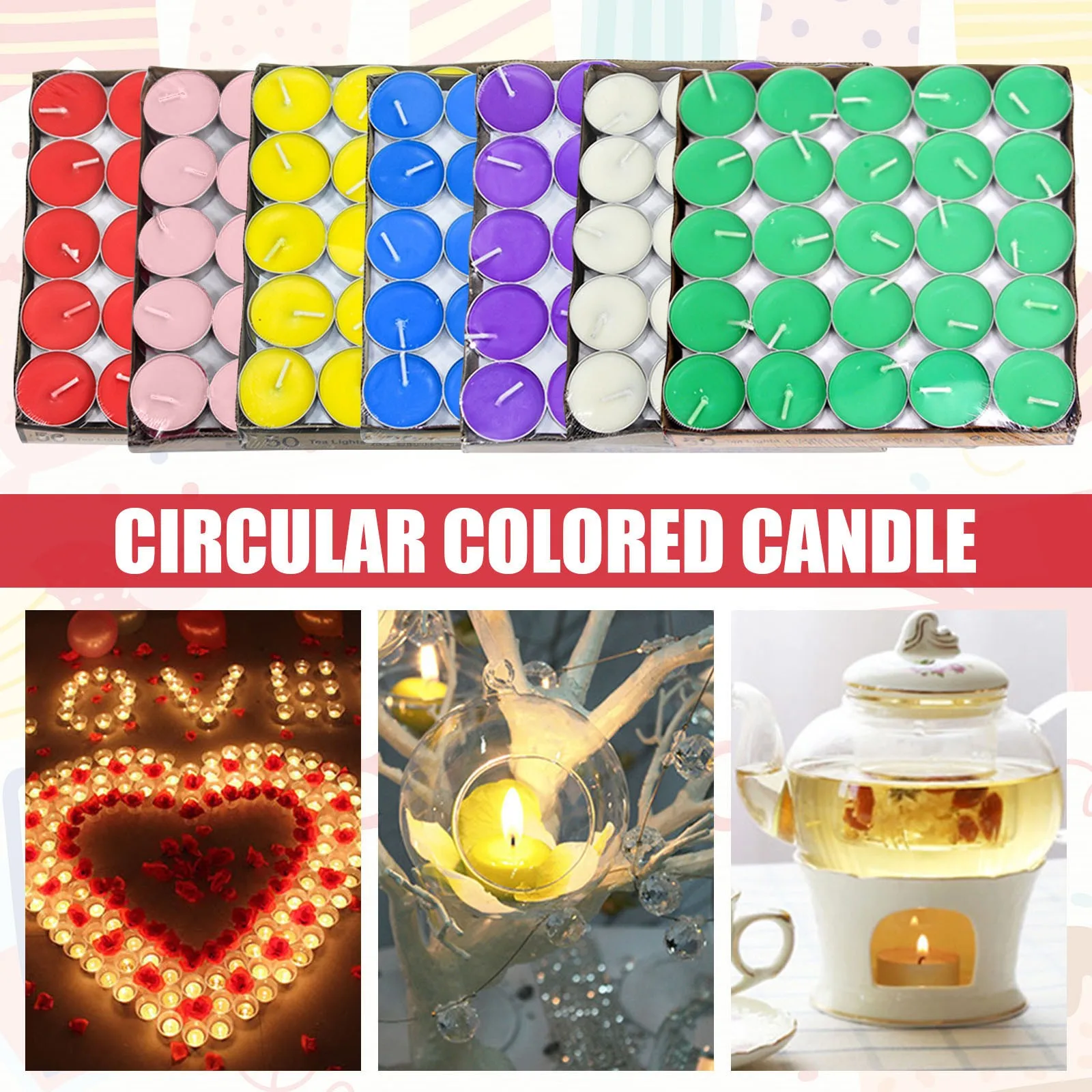 25PCS Scented Aromatic Candles Smokeless Light Tea Wax Candles Round-Shape Wedding Festival Party Home Decoration Supplies