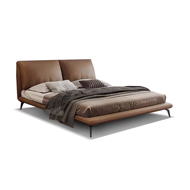 

Italian minimalism, elephant ears, genuine leather, first layer cowhide, simple and modern, soft bag leather art bed