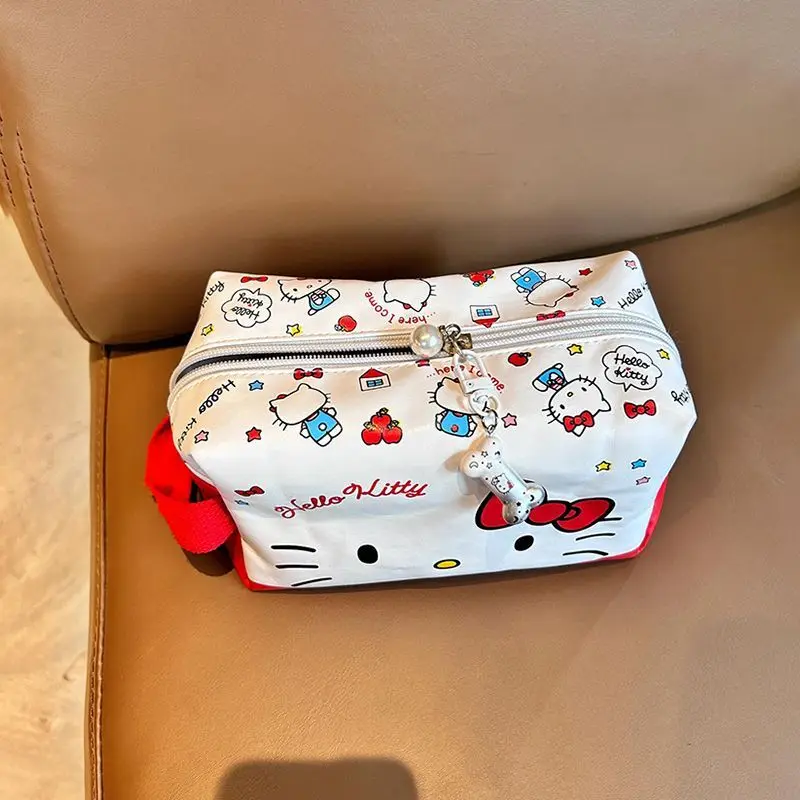 Sanrio Hello Kitty Cute Cartoon Makeup Bag Sweet Soft Y2k Girl Style Travel Handbag Portable Large Capacity Makeup Storage Bag